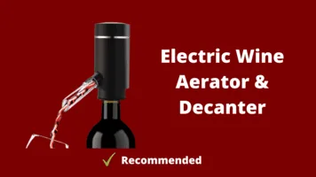 Electric wine aerator and decanter on a bottle pouring wine, marked as recommended
